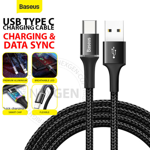 Baseus USB To Type C 3A LED Braided Charging Charger Data Cord Cable For Samsung iPad