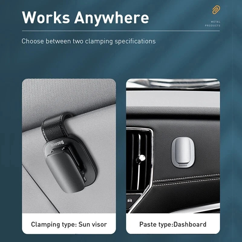 Baseus Car Vehicle Accessory Sun Visor Glasses Eye Card Pen Holder Clip Clamp (Silver)