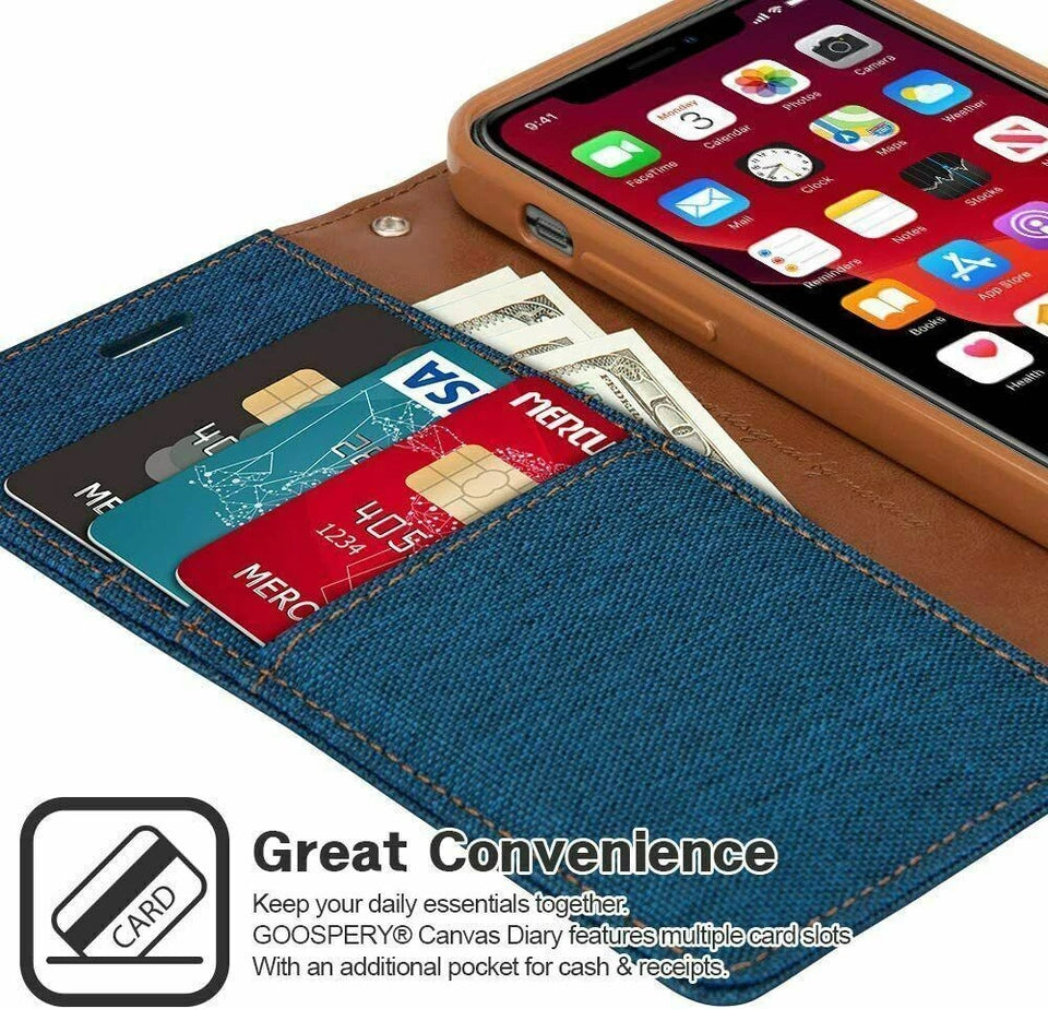 iPhone 13 Pro Max Denim Wallet Case Cover Card Holder Blue