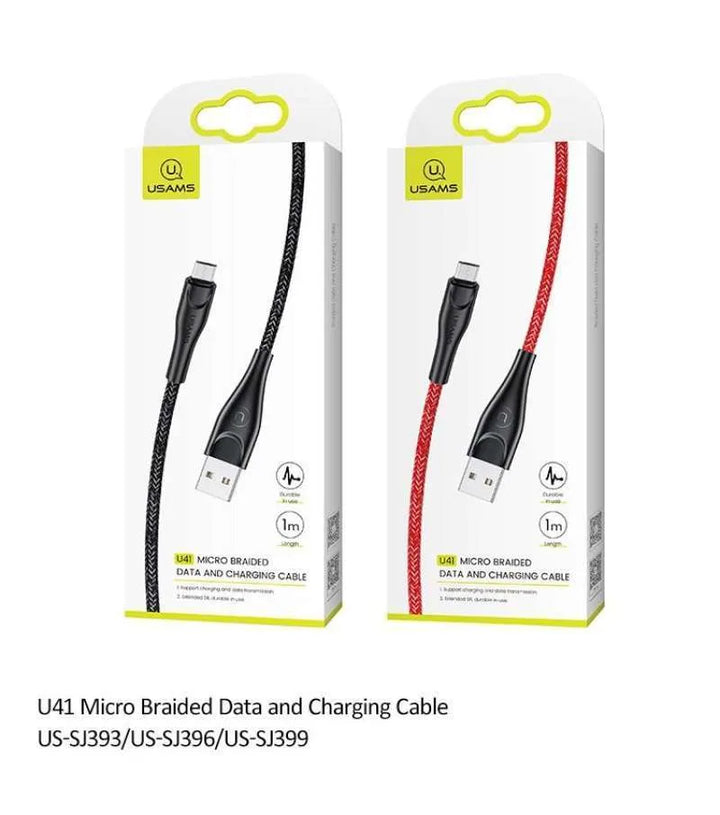 USAMS Smart Braided Micro USB Charger Charging Cable Data Cord Android Samsung (Black, 1m)