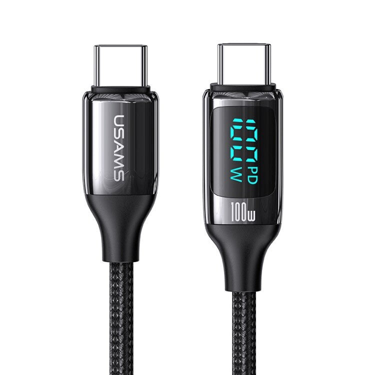 USAMS 100W USB Type-C To Type-C Fast Charging Cable Data Cord For Samsung MacBook (Black)