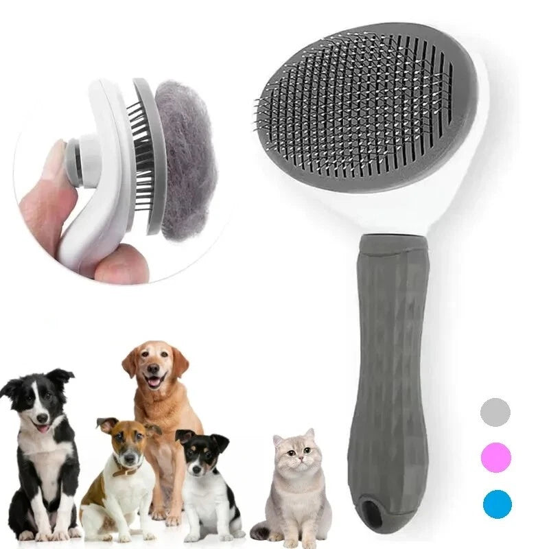 Grooming Brush For Dog Cat Deshedding Tool Rake Comb Fur Remover Reduce Pet Hair (Pink)