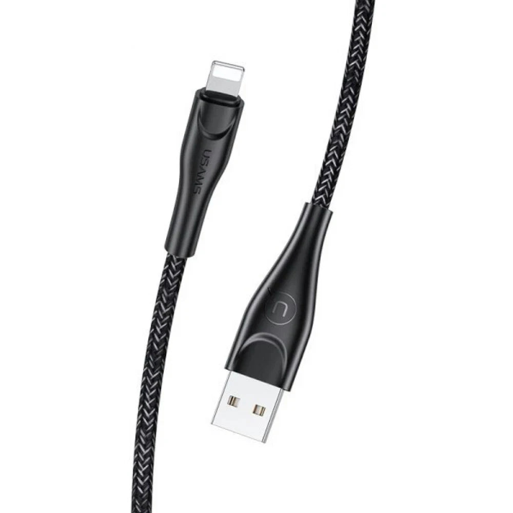 USAMS 2A USB To Lightning Charger Smart Charging Cable Data Cord For iPhone iPad AirPods (Black)