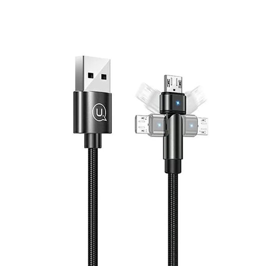 USAMS Rotatable Braided USB To Micro USB Charger Charging Cable Data Cord Android Samsung (1.2m, Black)