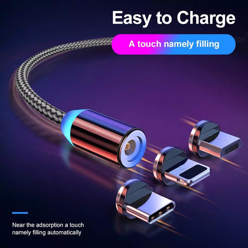 360 Degree Magnetic USB Lightning LED Charging Cable For iPhone Samsung