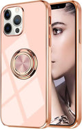 iPhone 11 Pro Max Marble Case With Golden Circle Magnetic Ring Pink