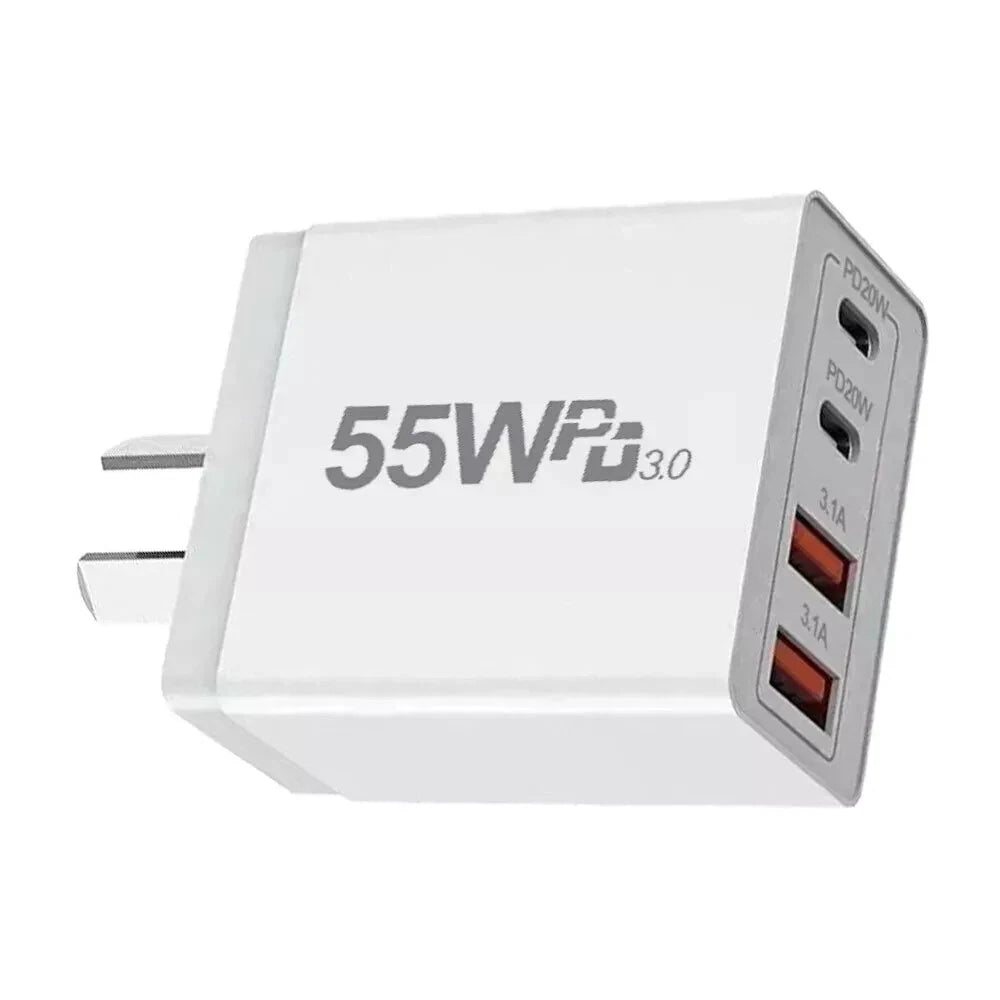 55W 4Port USB Type-C Fast Charging Plug Wall Charger Power Adapter Brick