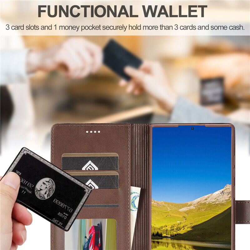 Wallet Case With Card Slots Holder, Lightweight Folio Cover with Kickstand, Retro Style Soft Leather Magnetic Flip For Samsung S10 Plus