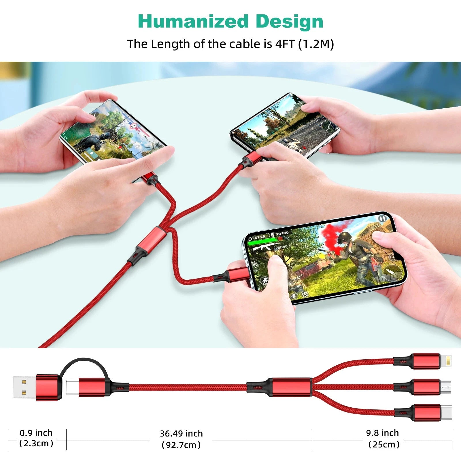 5 in 1 Multi Charger Charging Cable USB C/A To Type C/iPhone/Micro USB (Black)