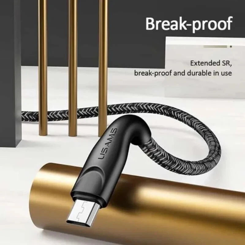USAMS Smart Braided Micro USB Charger Charging Cable Data Cord Android Samsung - 1m, Black