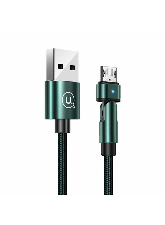 USAMS Rotatable Braided USB To Micro USB Charger Charging Cable Data Cord Android Samsung (1.2m, Green)