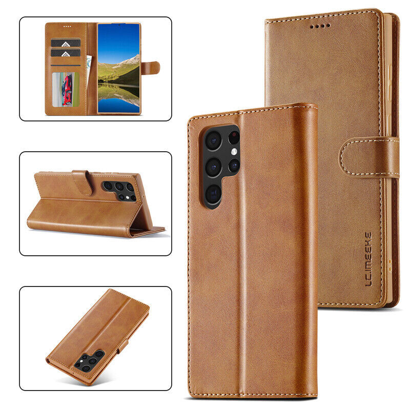 Wallet Case With Card Slots Holder, Lightweight Folio Cover with Kickstand, Retro Style Soft Leather Magnetic Flip For Samsung S10