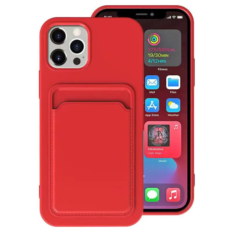 iPhone 13 Case Silicone Wallet Card Holder Cover (Red)