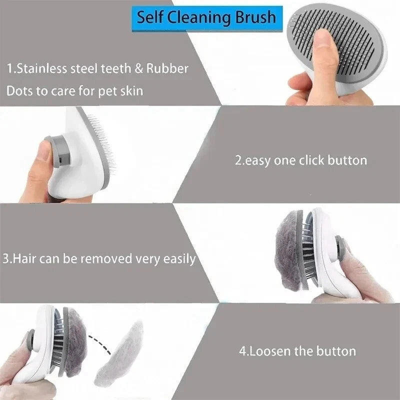 Grooming Brush For Dog Cat Deshedding Tool Rake Comb Fur Remover Reduce Pet Hair (Pink)