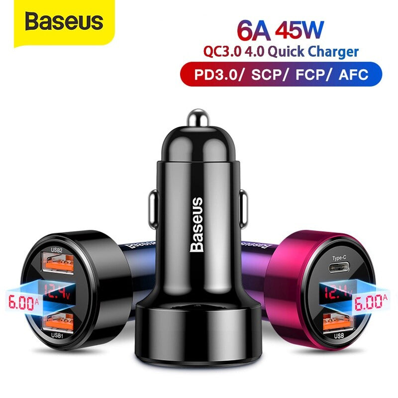 Baseus 45W Magic Series Car Charger USB & Type C Dual Charging Port (Black)