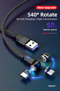 540 Degree Magnetic Lightning LED Rotating Charging Cable For iPhone Samsung (Silver, 1m)