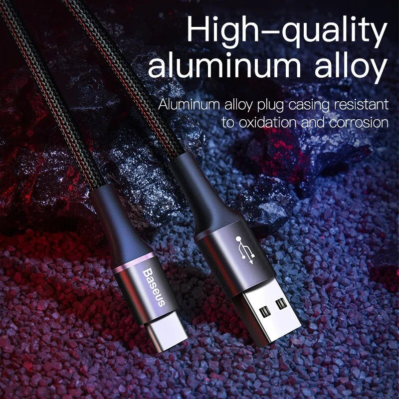 Baseus USB To Lightning LED Braided Charging Charger Data Cord Colourful Series For iPad iPhone (Red)