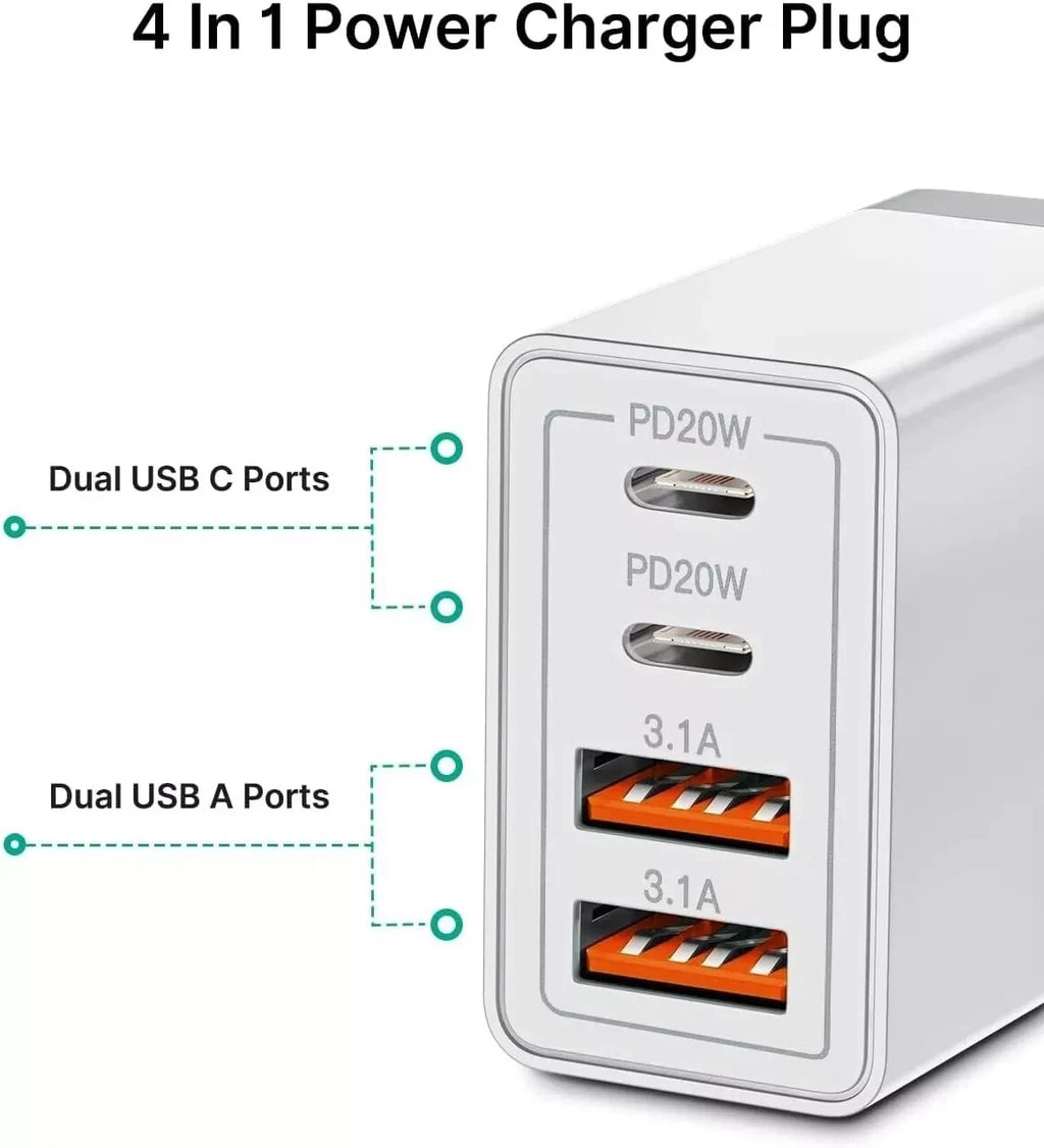 55W 4Port USB Type-C Fast Charging Plug Wall Charger Power Adapter Brick