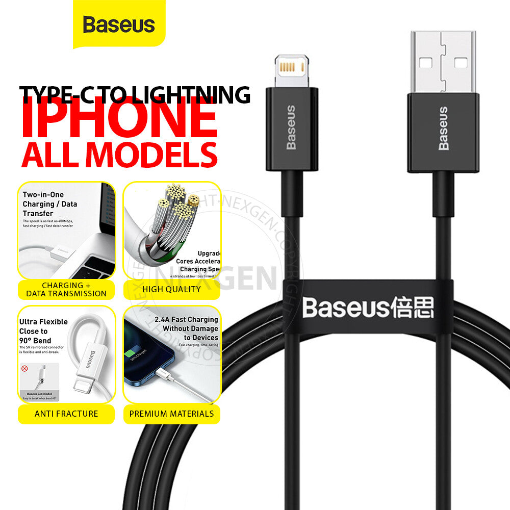 Baseus 2.4A USB To Lightning Fast Charging Cable Data Cord Charger Superior Series For iPhone iPad (2m)