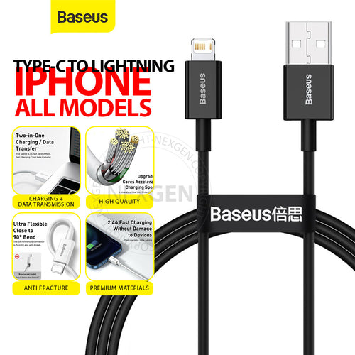 Baseus 2.4A USB To Lightning Fast Charging Cable Data Cord Charger Superior Series For iPhone iPad (1m)