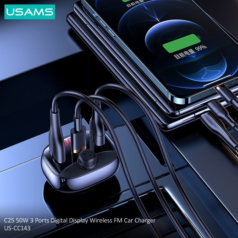 USAMS 50W Fast Charging Car Charger PD USB Type C Cigarette Lighter Adapter