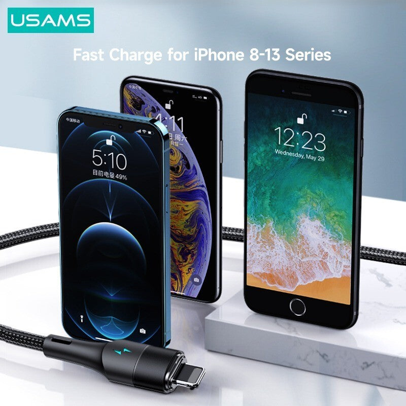 USAMS 2 in 1 Magnetic Fast Charging Cable Cord Charger For Type-C iPhone Samsung (Blue, 1.2m)