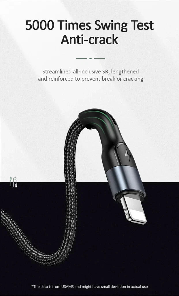USAMS USB Charger Aluminium Charging Cable Data Cord For iPhone iPad AirPods (1m, Green)