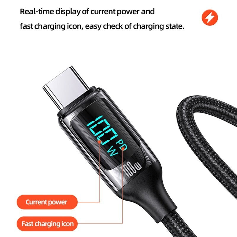 USAMS 100W USB Type-C To Type-C Fast Charging Cable Data Cord For Samsung MacBook (Black)