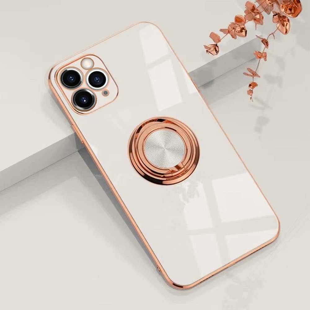 iPhone 13 Pro Max Marble Case With Golden Circle Magnetic Ring White