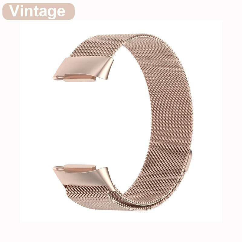For Fitbit Charge 3 / 4 Milanese Wrist Band Straps Replacement Metal Magnetic Clasp (Vintage Gold)