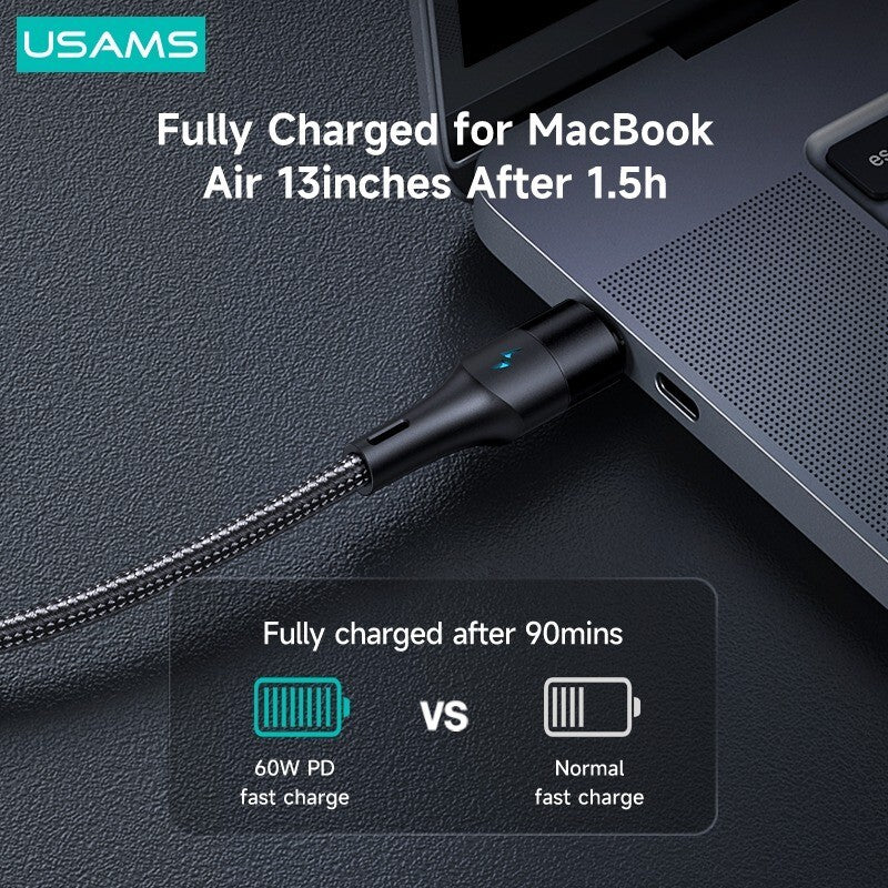 USAMS 2 in 1 Magnetic Fast Charging Cable Cord Charger For Type-C iPhone Samsung (Blue, 1.2m)