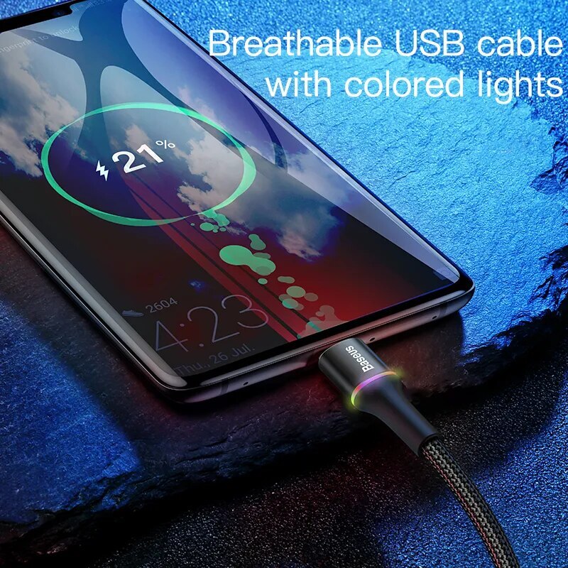 Baseus USB To Type C 3A LED Braided Charging Charger Data Cord Cable For Samsung iPad