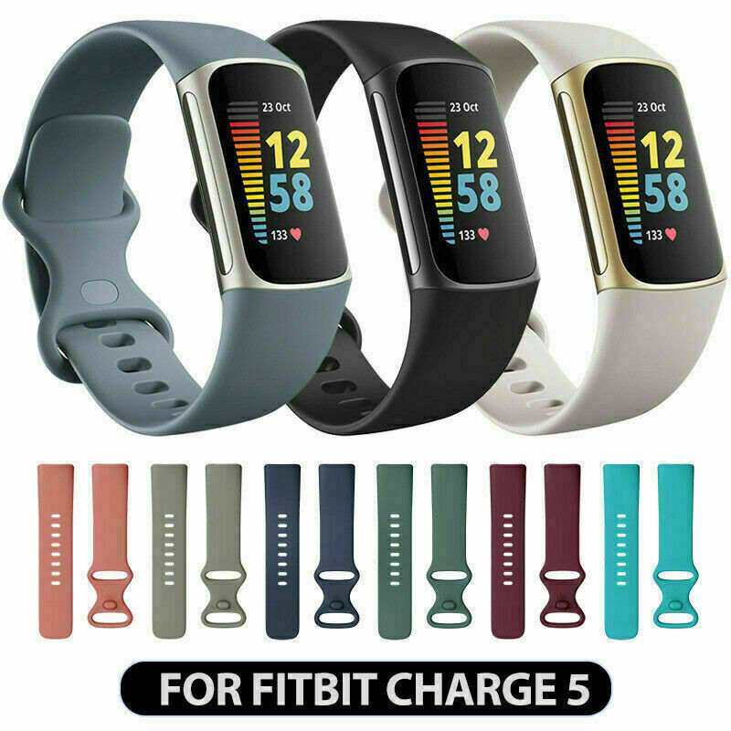 For Fitbit Charge 5 / 6 Replacement Strap Silicone Sports Watch Band Wristband (Black)