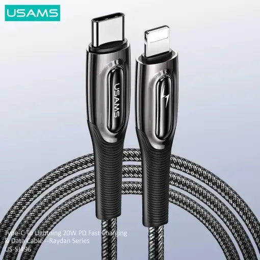 USAMS Type-C To Lightning PD 20W Fast Charging Charger Cable Data Cord For iPhone iPad Airpods (1m, Black)
