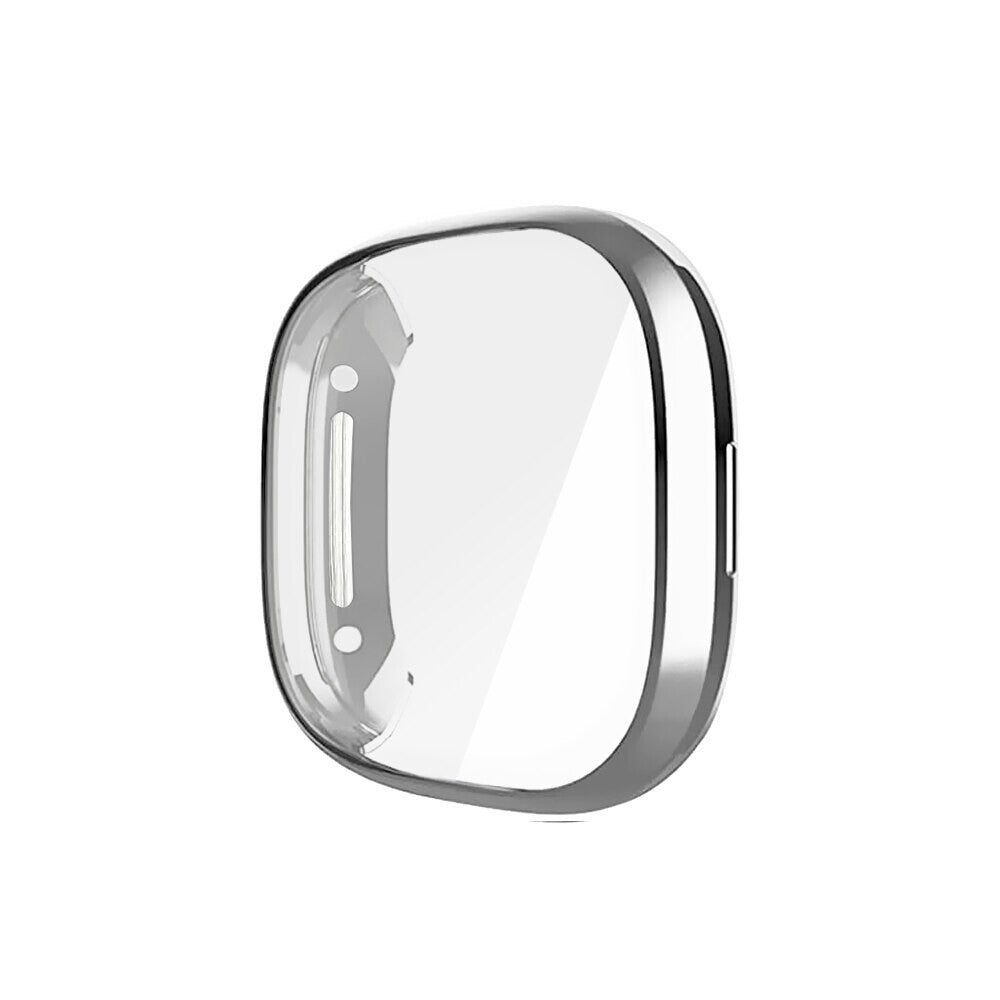 Shockproof Tempered Glass Cover TPU Case For Fitbit Versa (Silver)