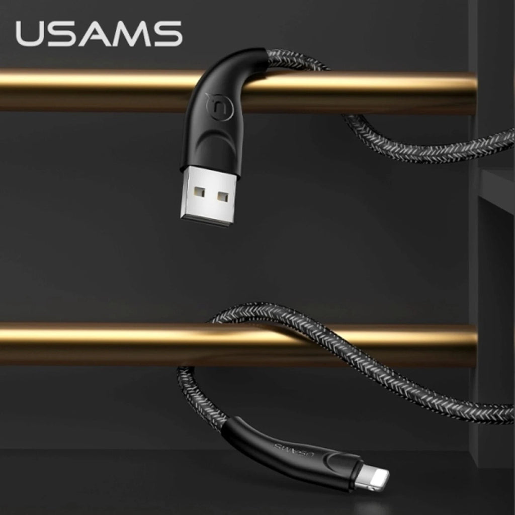 USAMS 2A USB To Lightning Charger Smart Charging Cable Data Cord For iPhone iPad AirPods (Black)