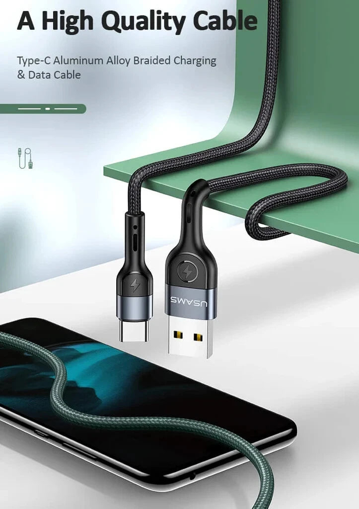 USAMS USB To Type-C Aluminium Charger Cable Charging Data Samsung iPhone 16 15 - 1m