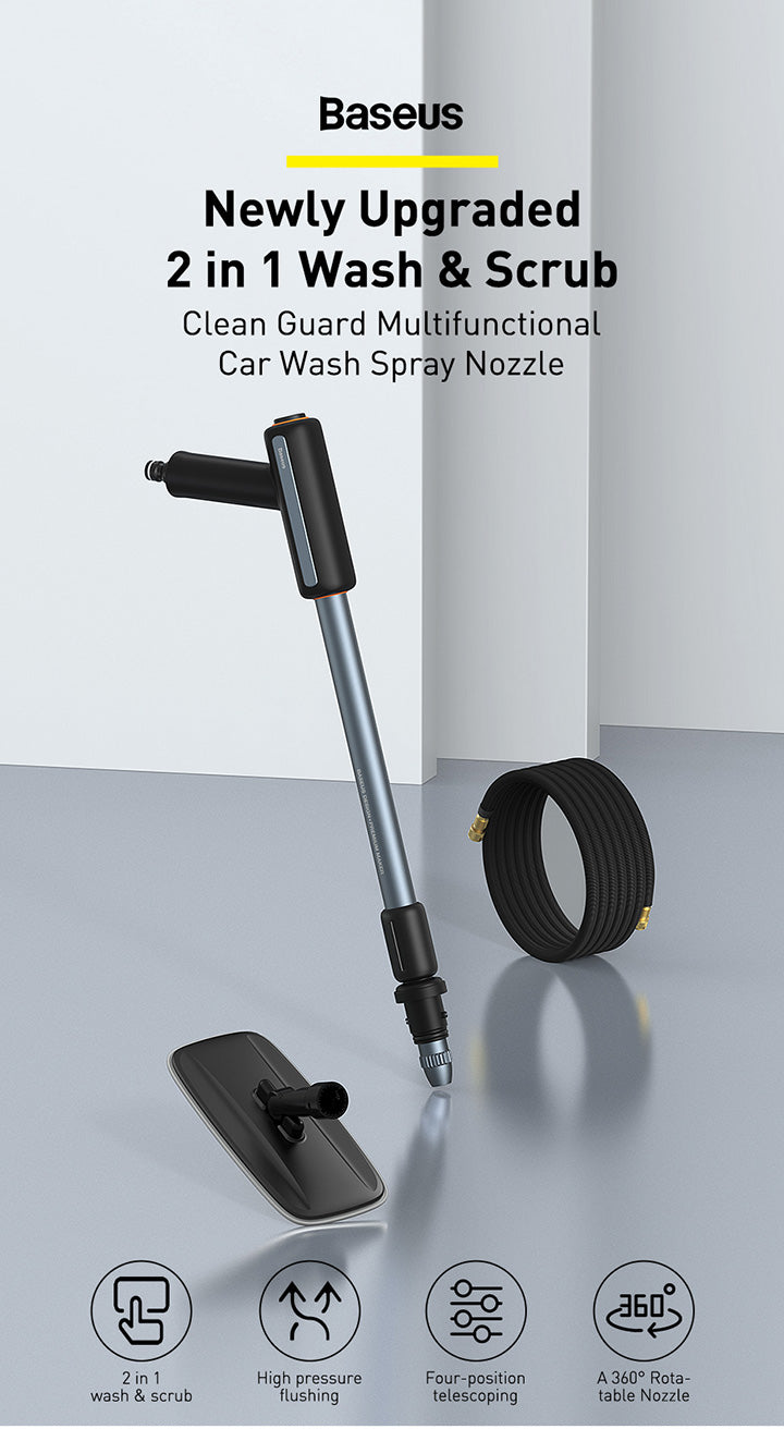 Baseus Clean Guard Nozzle Garden Hose Gun, Spray Gun Garden Hose Nozzle, High Pressure Car Wash Foam Gun Water Washer Cleaner Lance Sprayer Adjustable Water Flow