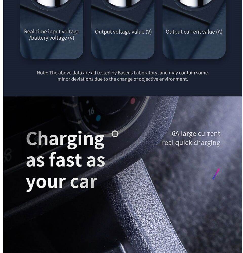 Baseus 45W Handsfree Bluetooth FM Transmitter MP3 Magic Series Car Charger USB & Type C Dual Charging Port (Black)