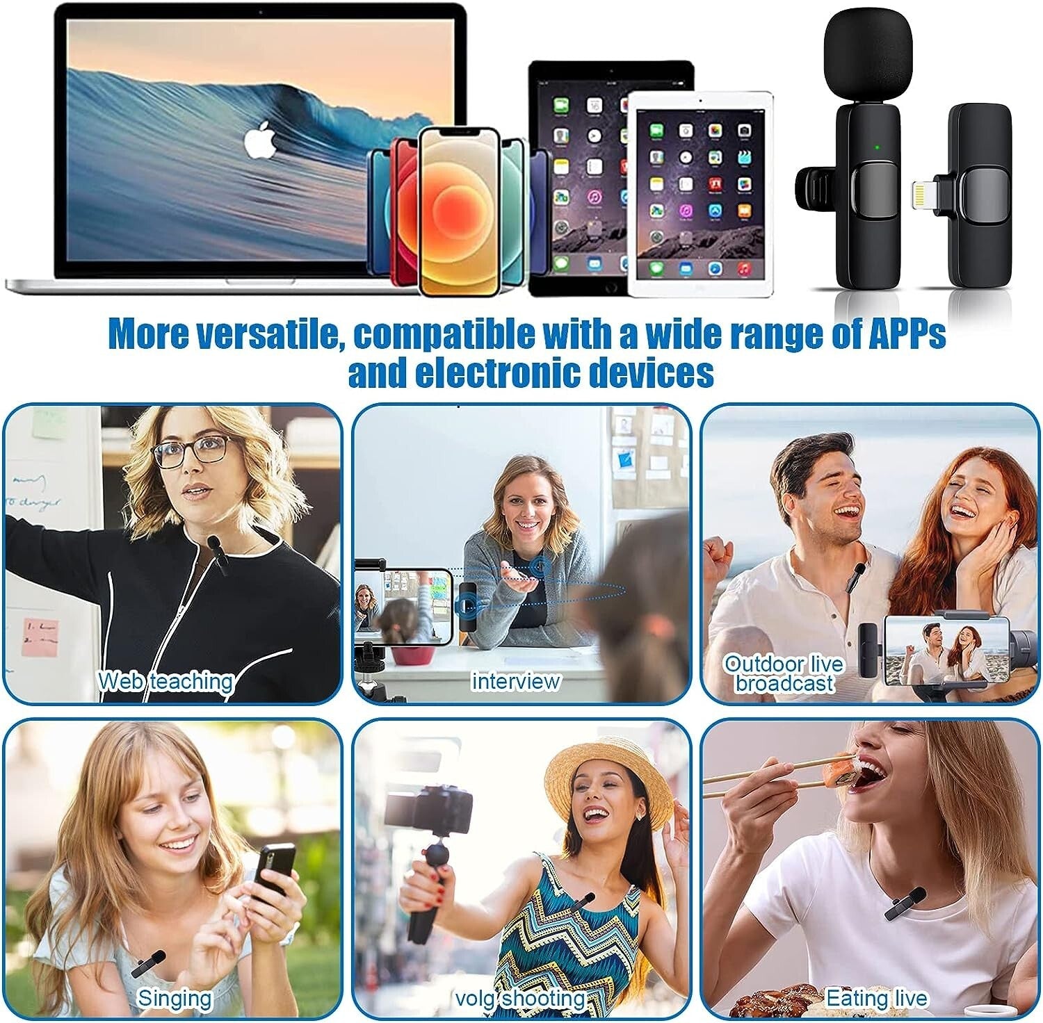 Wireless Microphone Mic For Apple Port Vlog Live Stream