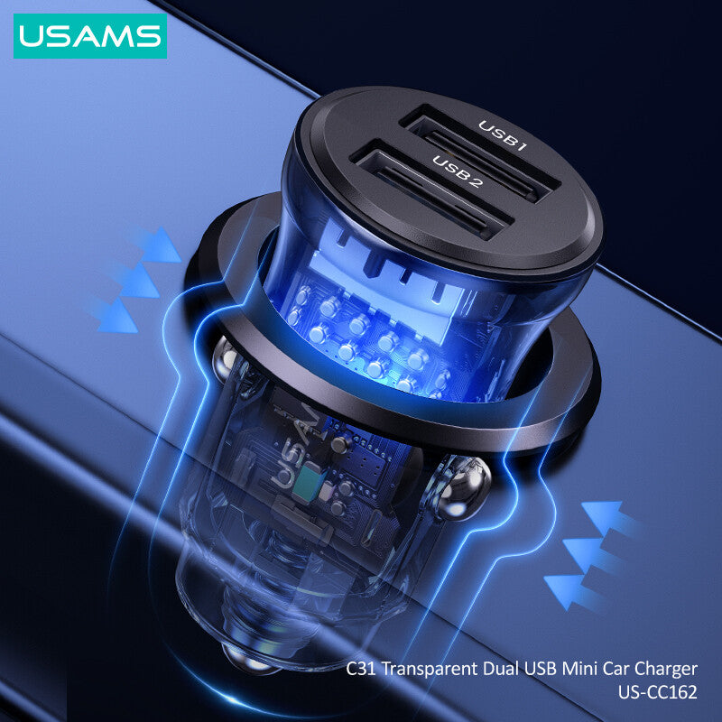 USAMS Fast Car Charger USB Quick Charger 2 Port Qualcomm QC3.0 Lighter Socket AU (Blue)