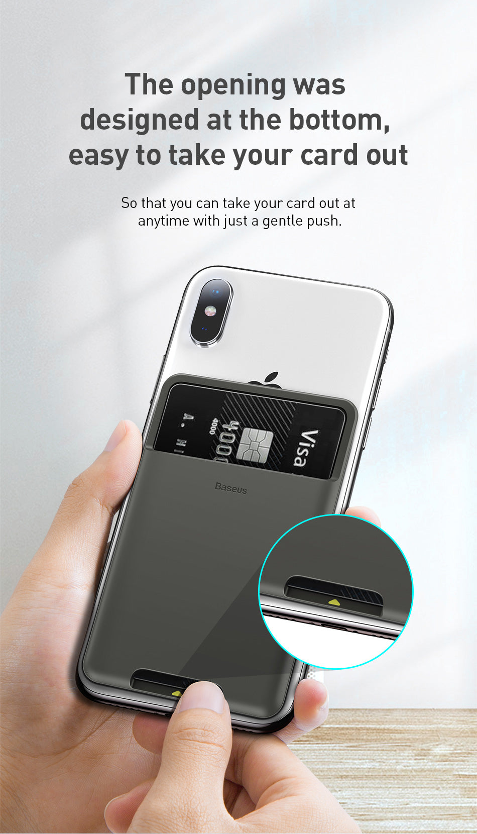 Baseus Universal Adhesive Pocket Stick Wallet Card Holder Pouch Case For iPhone Samsung