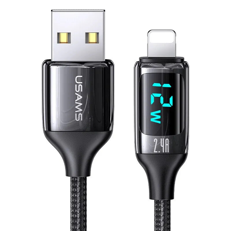 USAMS Braided USB To Lightning Charging Cable Charger Data Cord For iPhone iPad Airpods (Black)