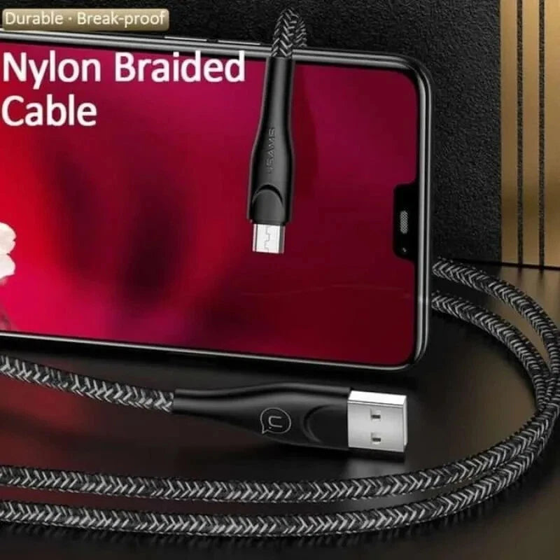 USAMS Smart Braided Micro USB Charger Charging Cable Data Cord Android Samsung (Black, 1m)