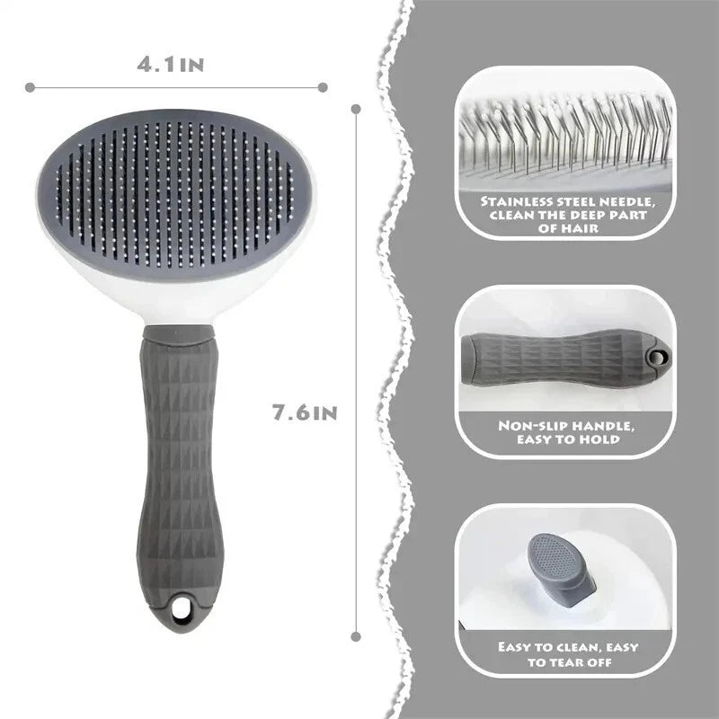 Grooming Brush For Dog Cat Deshedding Tool Rake Comb Fur Remover Reduce Pet Hair (Pink)