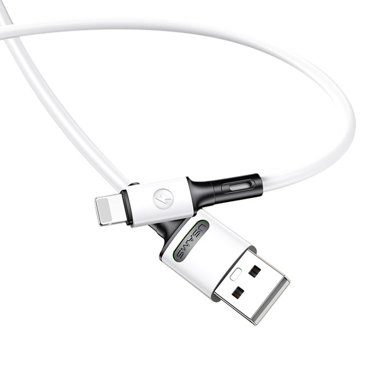 USAMS Silicone USB To Lightning Fast Charging Cable Data Cord For Apple iPhone 14 13 12 11 XS Pro Max iPad (1m, White)