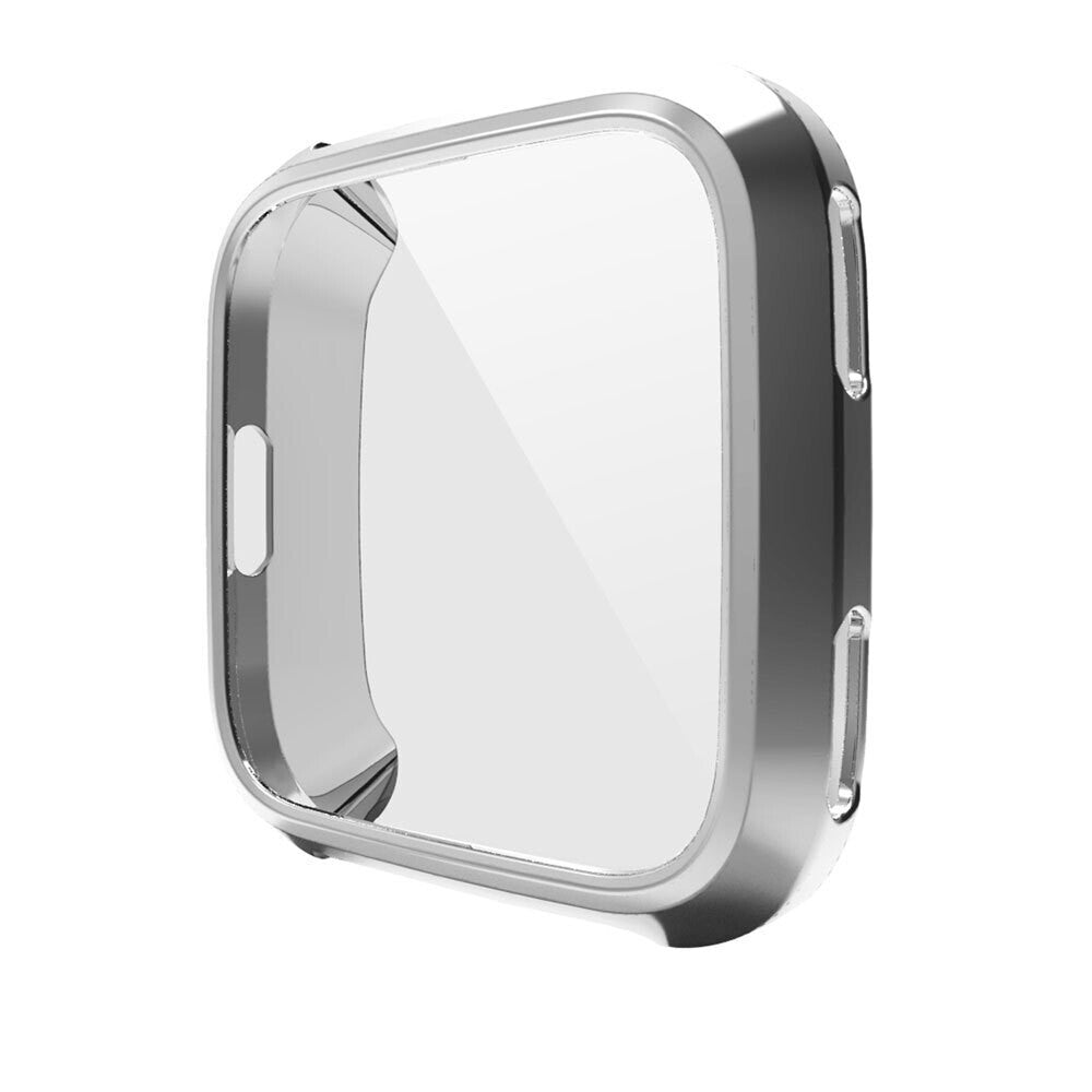 Shockproof Tempered Glass Screen Protector Case Full Protective Electroplate Soft TPU Bumper Cover TPU Case For Fitbit Versa 4 3 2 1 Sense (Versa 1, Grey)