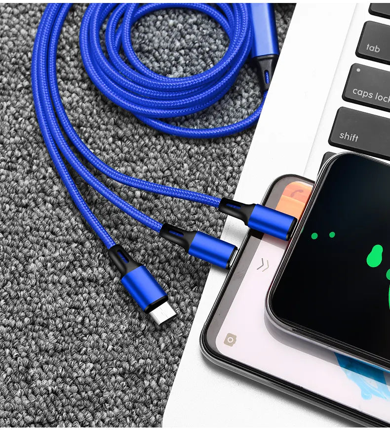 3 in 1 USB Lightning Type-C Micro USB Charging Cable Cord For iPhone Samsung iPad