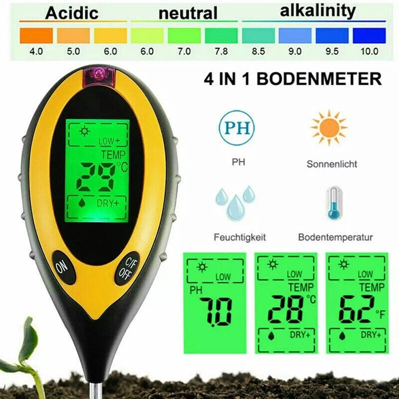 4 in 1 Soil PH Tester Moisture Sunlight Light Test Meter for Garden Plant Lawns