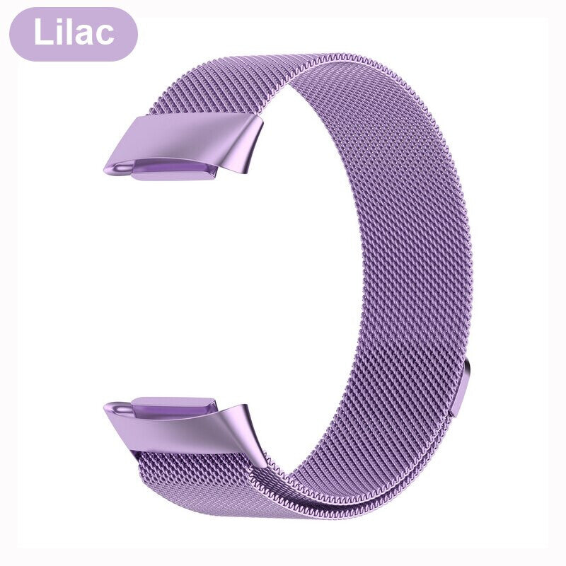 Magnetic Milanese Loop Magnetic Clasp Replacement Strap Metal Quick Release Band For Fitbit Charge 3 / 4 (Purple, Large)